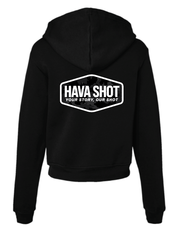 Hava Shot Signature Badge Hooded Crop – Blackout Camo